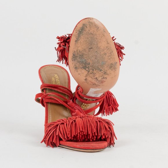 Aquazzura Wild Thing Red Suede Tassel Sandals - Picture 5 of 8
